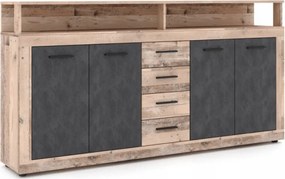 Komoda Czterodrzwiowa BLAGO 190 cm Surowy Dąb/Czarny Loft