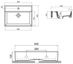 Umywalka ceramiczna nablatowa / wisząca beżowa z półką i otworem na baterie 60 x 45 cm LERA Ivory