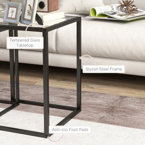 HOMCOM Zestaw 2 stolików bocznych, wsuwane stoliki nocne/kawowe z nogami ze stali, nowoczesne do salonu, czarny