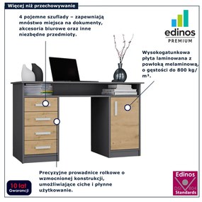 Biurko z szufladami antracyt + dąb artisan S1-D10