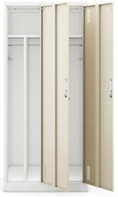 Szafka ubraniowa BHP biała/ dąb sonoma: czterokomorowa Eco Design KACPER, 800 x 1800 x 500 mm