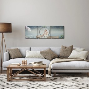 Obraz - Kobieta na łodzi (z zegarem) (90x30 cm)