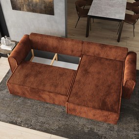 Masseno Narożnik VALTINO z funkcją spania i pojemnikiem na pościel Narozniki L, Rozkładana sofa - Brązowy, TILIA 52