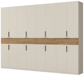 Duża szafa garderobiana 360 x 240 cm – Kaszmirowy Beż / Dąb Carpenter Whisky