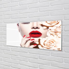 Szklany Panel Róże i Czerwone Usta Kobiety