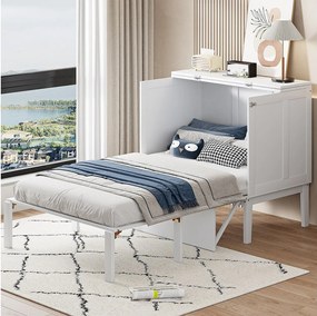 Łóżko Murphy'ego pionowe 90 x 200 cm ze stelażem listwowym, sklejka + MDF, białe (bez materaca)