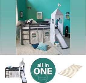 Łóżko piętrowe 207,5x228x219,5 cm szare Listwy Wieża