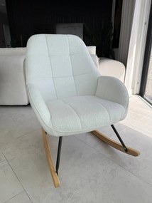 Fotel bujany do salonu, sypialni, na płozach jasny beż, tkanina boucle, FW2