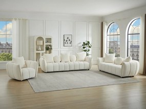 Kanapa 4-osobowa , Kanapa 3-osobowa i fotel obrotowy z beżowej tkaniny teksturowanej GONOLON