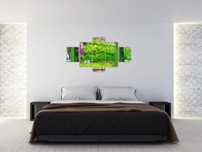 Obraz - Magiczny ogród z łabędziami (125x70 cm)