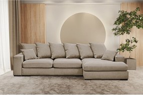 Narożnik z funkcją spania i pojemnikiem, Sofa w kształcie L Gabon L, tkanina Riviera, Beżowy, Prawy