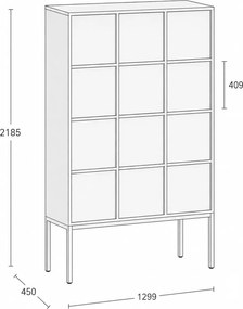 Szafa biurowa FRAME, podstawa biała, 12x drzwi, 1299 x 450 x 2185 mm, PUSH-lock, szary