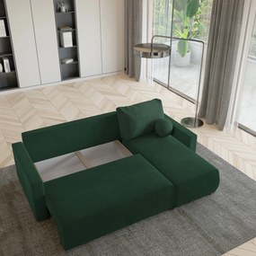 Masseno Narożnik SORGE z funkcją spania i pojemnikiem na pościel Narozniki L, Rozkładana sofa - Butelkowa zieleń