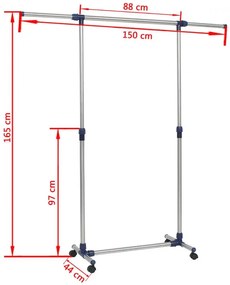 Srebrny mobilny wieszak na ubrania nowoczesny - Melson