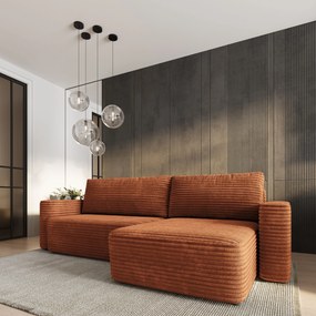 Masseno Narożnik TELIN z funkcją spania i pojemnikiem na pościel Narozniki L, Rozkładana sofa - Brązowy, TILIA 52