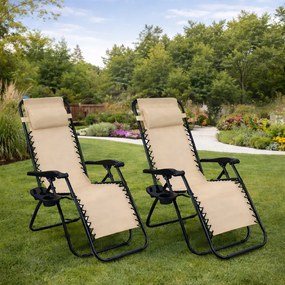 Zestaw 2 składanych leżaków ogrodowych Malibu 017, kolor beżowy