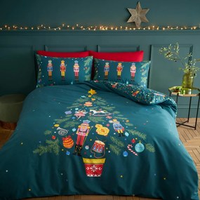 Ciemnozielona pościel dwuosobowa/przedłużona 200x200 cm Nutcracker – Catherine Lansfield