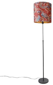 Lampa stojąca z czarnym abażurem w wzór pawia, czerwona 40 cm - Parte Nowoczesny Oswietlenie wewnetrzne