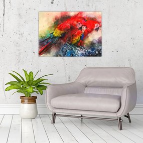 Obraz na szkle czerwonych papug Ara (70x50 cm)