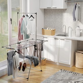 HOMCOM Suszarka na pranie składana stojąca suszarka z regulowanymi skrzydłami, uchwytami na buty, stal nierdzewna, 156,5 x 68 x 192 cm, srebrny