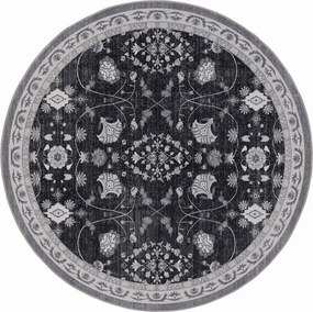 Dywan vintage INKA Floral z Efektem Postarzenia Czarno-Szary koło 200 cm x 200 cm