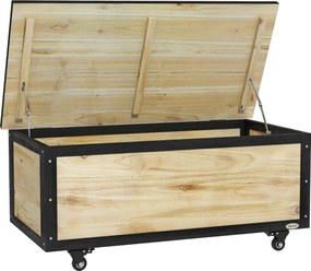 Outsunny Drewniana Skrzynia Ogrodowa 121L na Poduszki z Kółkami Odporna na Warunki Atmosferyczne Naturalny Kolor do Balkonu Tarasu | Aosom PL