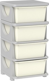HOMCOM Skrzynki do Przechowywania dla Dzieci, 4 Duże Szuflady, Zaokrąglone Krawędzie, Plastik, 37x37x76 cm, Kremowe