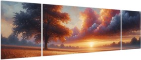 Obraz – Zachód słońca na polu (170x50 cm)