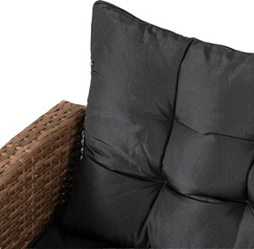 Narożnik ogrodowy technorattan Solvio ze stołem i ławką, jasnobrązowy, poduszki czarne