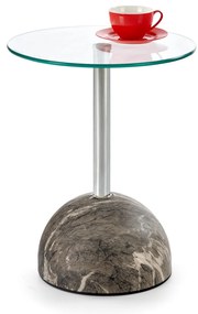 Okrągła mała ława, szklany blat, popielaty marmur/szkło 40/51 ARIANA