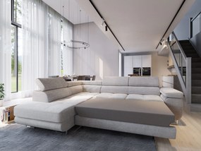 Masseno Narożnik APIRO z funkcją spania i pojemnikiem na pościel Narozniki L, Rozkładana sofa - Jasnoszary, POSO 55
