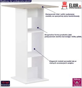 Stolik barowy kuchenny Sawnos – biało-betonowy
