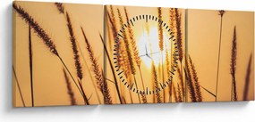 Obraz - Trawa w słońcu (z zegarem) (90x30 cm)