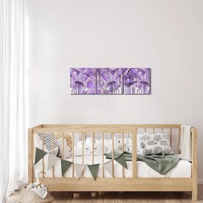 Obraz - Fioletowe liście w gipsie (z zegarem) (90x30 cm)