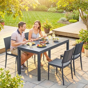 Outsunny Zestaw Mebli Ogrodowych 5-częściowy Stół z 4 Krzesłami Sztaplowanymi Lamelowy Design dla 4 Osób, Ciemnoszary | Aosom PL