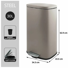 Spirella Kosz na śmieci z pedałem soft-close Akira 30 l, matowy szaro-brązowy, 30 l