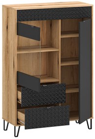 Niska witryna szklana dąb evok + czarny F4-N11