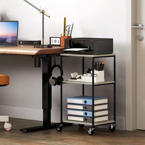 HOMCOM Stojak na Drukarkę z 3 Poziomami, Regulowany, Mobilny Biurkowy Stolik na Drukarkę, dla Home Office, Metal i Drewno