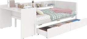 Łóżko dziecięce 90 x 200 cm – z 2 szufladami i półkami – biała sosna – materac nie jest wliczony w cenę.