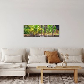 Obraz - Drewniana łódź na kanale, Tajlandia (z zegarem) (90x30 cm)