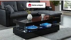 Stolik kawowy -  Płyta MDF - Diody LED - 2 szuflady i 2 wnęki - Czarny - FABIO II