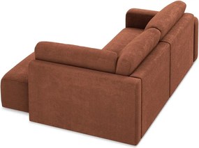 Rozkładany/ze schowkiem narożnik z tkaniny szenilowej (prawostronny/w kształcie litery L) w kolorze terakoty Kona – Makamii