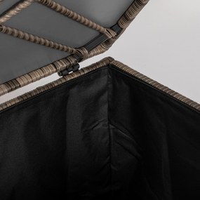 Outsunny Skrzynia na poduszki z polirotangu, wyściółka wewnętrzna, łatwe otwieranie/zamykanie, rama metalowa, 75S x 75G x 70W cm, Kolor czarny