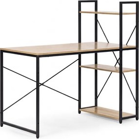 Biurko z regałem LOFTY 120x60 cm, czarne / dekor dąb