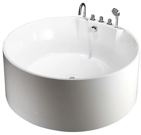 Okrągła wanna wolnostojąca z kranami - 373 L - 150 x 150 x 58 cm - biała - LINDA
