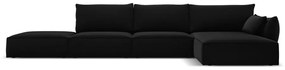 Czarny aksamitny narożnik (prawostronny/z szezlongiem) Vanda – Mazzini Sofas