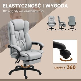 Vinsetto Obrotowy fotel biurowy z podnóżkiem, funkcją masażu, obszyty skórą ekologiczną, 68,5x68,5x113-121cm