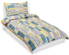 Bellatex Pościel z kory Kreski niebieski, żółty, 140 x 200 cm, 70 x 90 cm