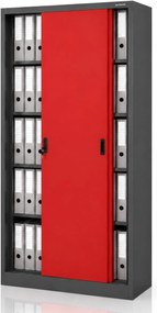 Szafa metalowa biurowa z drzwiami przesuwnymi antracytowo-czerwona, 900x1850x400 mm: KUBA