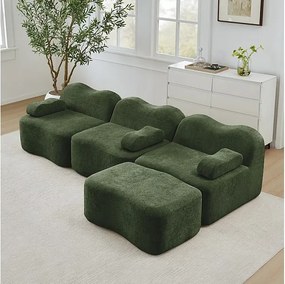 Canapé d'angle modulable en velours, avec pouf et coussin d'accoudoir, 288x167x70cm, Vert
